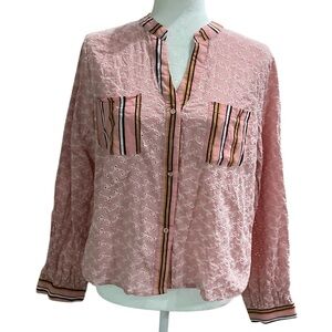 Net.153 Women's Pink Striped Button Front Blouse Size L Casual Top​